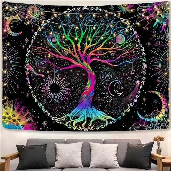 Tree of Life Tapestry Black Light Tapestry for Bedroom Spiritual Tapestry Aesthe